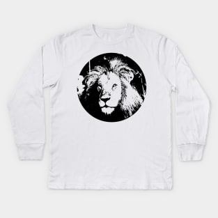 Monochrome Black White Lion Kids Long Sleeve T-Shirt